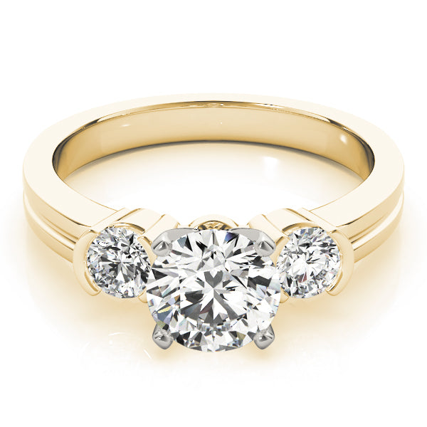 3-Stone Half Bezel Round Engagement Ring