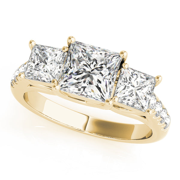3-Stone Single Row Trellis Princess Engagement Ring