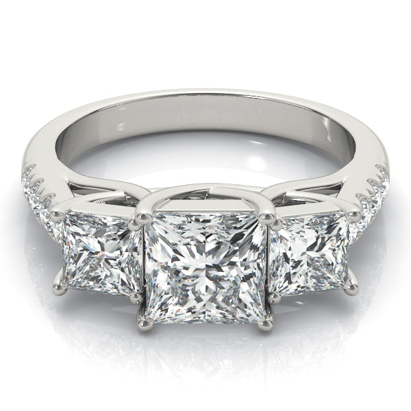 3-Stone Single Row Trellis Princess Engagement Ring