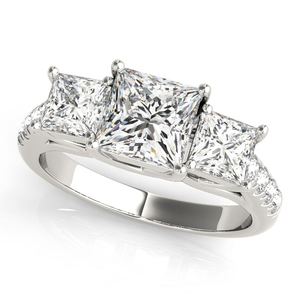 3-Stone Single Row Trellis Princess Engagement Ring
