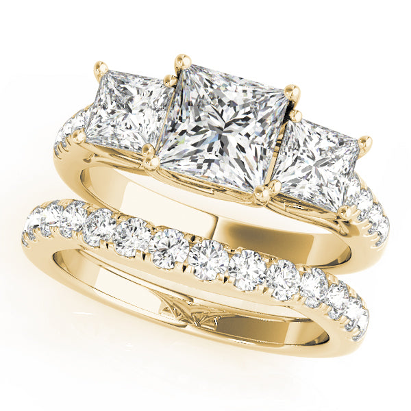 3-Stone Single Row Trellis Princess Engagement Ring