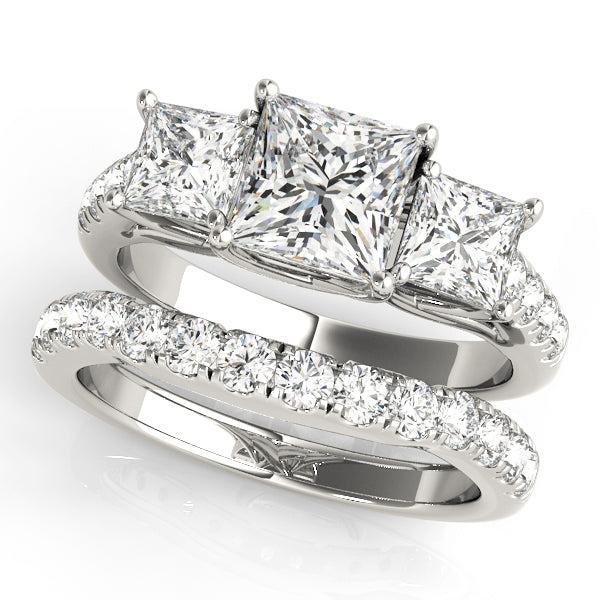 3-Stone Single Row Trellis Princess Engagement Ring