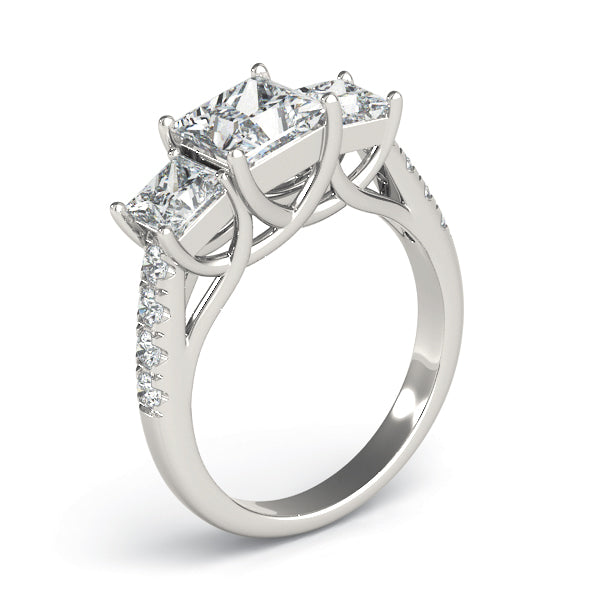 3-Stone Single Row Trellis Princess Engagement Ring