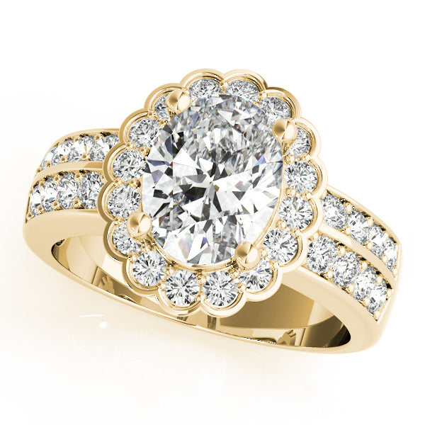 Double Row Floral Oval Halo Engagement Ring