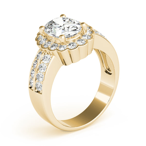 Double Row Floral Oval Halo Engagement Ring