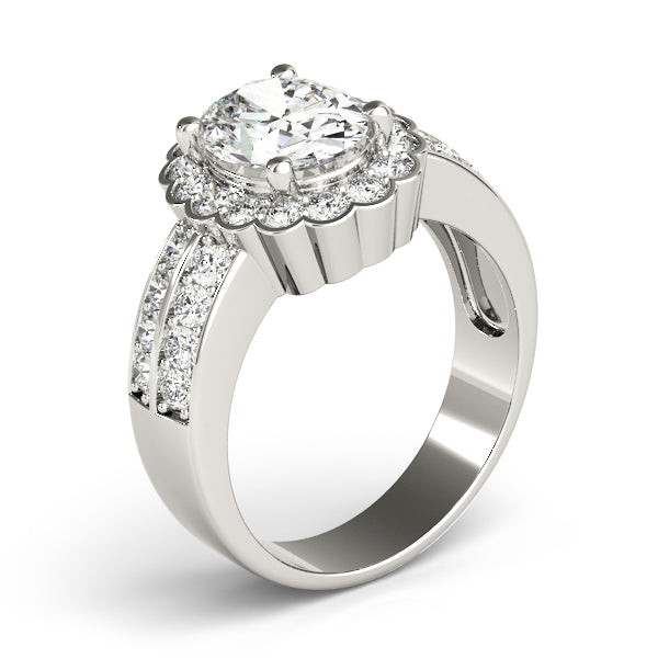 Double Row Floral Oval Halo Engagement Ring