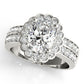 Double Row Floral Oval Halo Engagement Ring