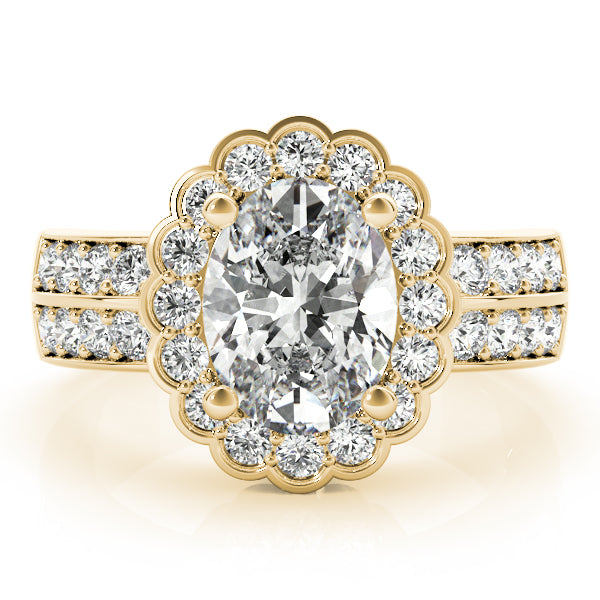 Double Row Floral Oval Halo Engagement Ring