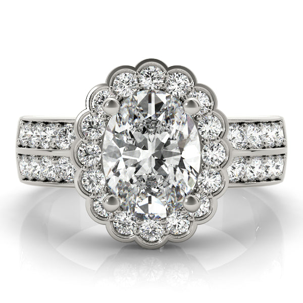 Double Row Floral Oval Halo Engagement Ring
