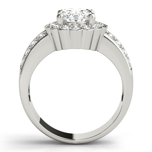 Double Row Floral Oval Halo Engagement Ring