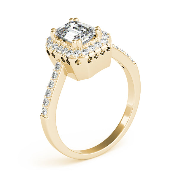 Single Row Prong Halo Emerald-Cut Engagement Ring
