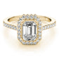 Single Row Prong Halo Emerald-Cut Engagement Ring