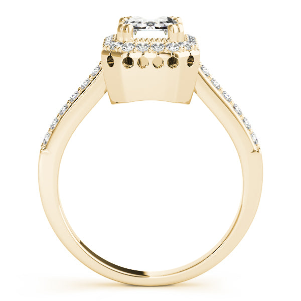 Single Row Prong Halo Emerald-Cut Engagement Ring