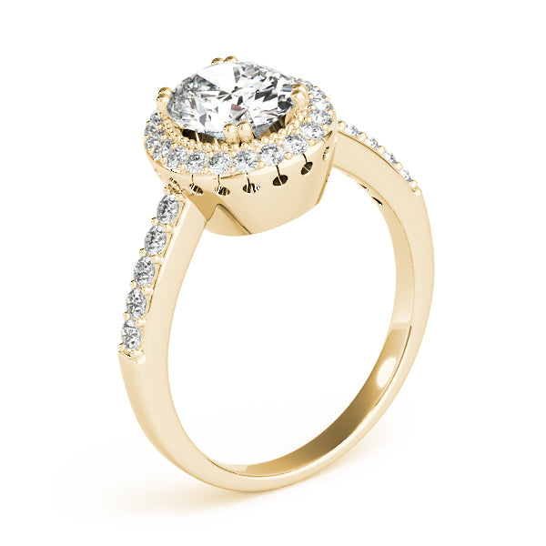 Single Row Prong Halo Oval Engagement Rings