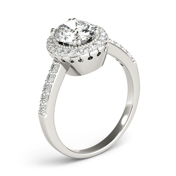 Single Row Prong Halo Oval Engagement Rings