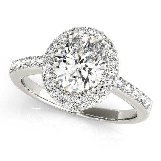 Single Row Prong Halo Oval Engagement Rings