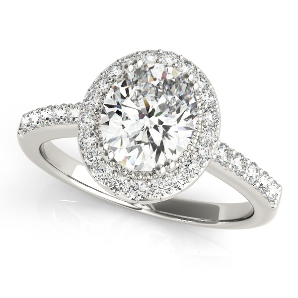 Single Row Prong Halo Oval Engagement Rings