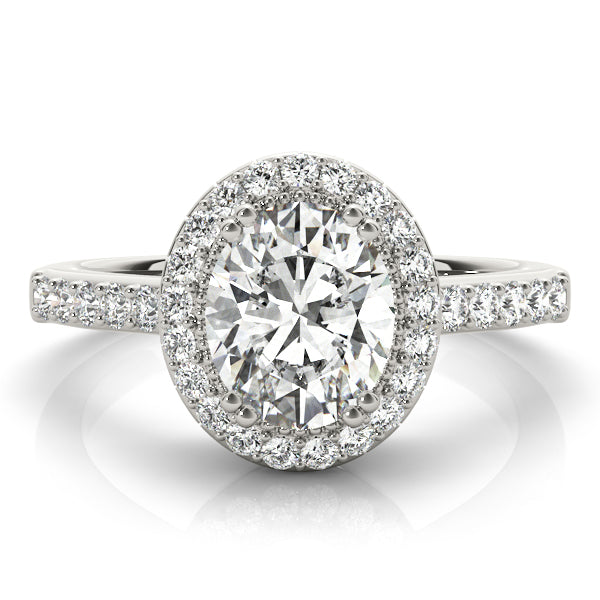 Single Row Prong Halo Oval Engagement Rings