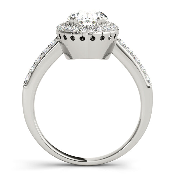 Single Row Prong Halo Oval Engagement Rings