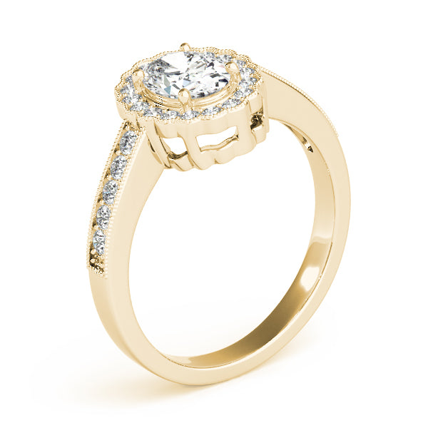 Vintage Single Row Prong Halo Milgrain Engagement Ring