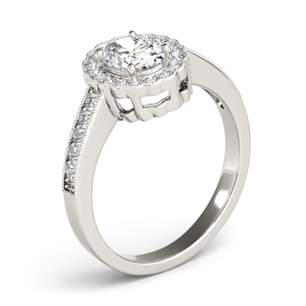 Vintage Single Row Prong Halo Milgrain Engagement Ring