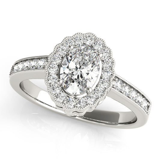 Vintage Single Row Prong Halo Milgrain Engagement Ring