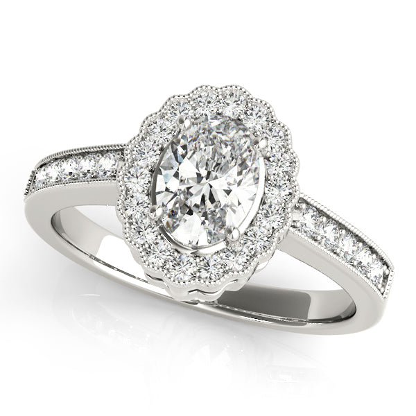 Vintage Single Row Prong Halo Milgrain Engagement Ring