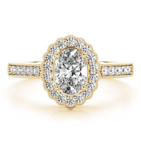 Vintage Single Row Prong Halo Milgrain Engagement Ring