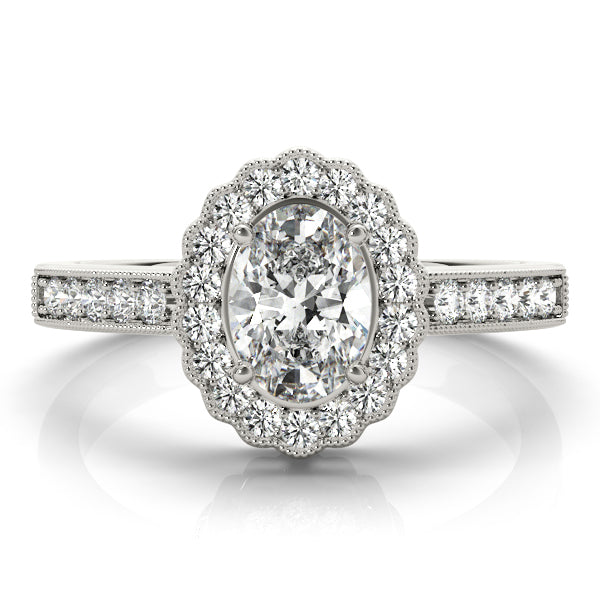 Vintage Single Row Prong Halo Milgrain Engagement Ring