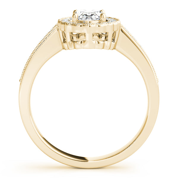 Vintage Single Row Prong Halo Milgrain Engagement Ring