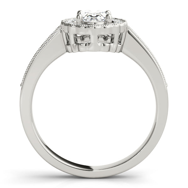 Vintage Single Row Prong Halo Milgrain Engagement Ring