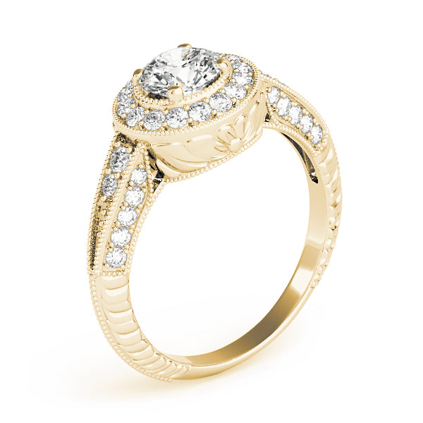 Vintage Inspired Milgrain Round Halo Engagement Ring