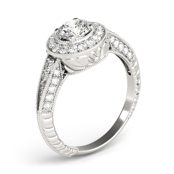 Vintage Inspired Milgrain Round Halo Engagement Ring