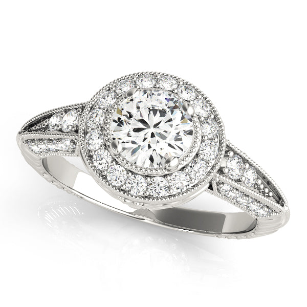 Vintage Inspired Milgrain Round Halo Engagement Ring