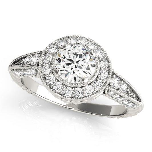 Vintage Inspired Milgrain Round Halo Engagement Ring