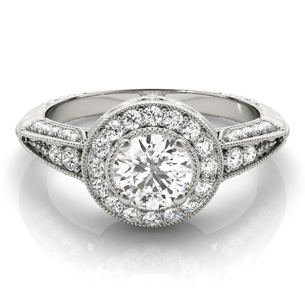 Vintage Inspired Milgrain Round Halo Engagement Ring