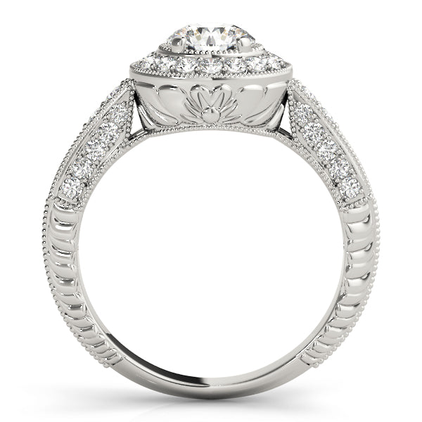 Vintage Inspired Milgrain Round Halo Engagement Ring