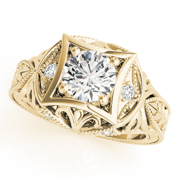 Vintage Inspired Engraved Milgrain Engagement Ring
