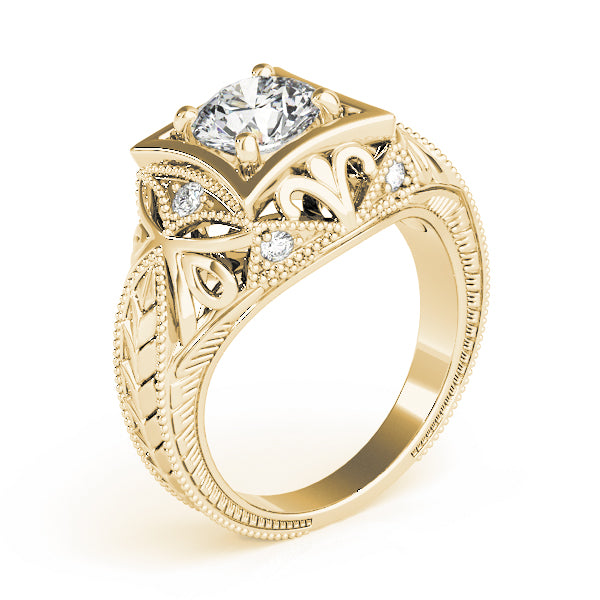 Vintage Inspired Engraved Milgrain Engagement Ring