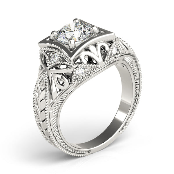 Vintage Inspired Engraved Milgrain Engagement Ring