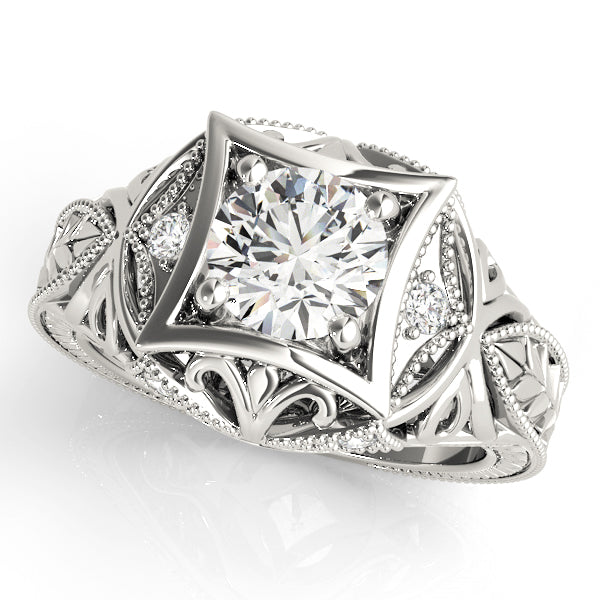 Vintage Inspired Engraved Milgrain Engagement Ring
