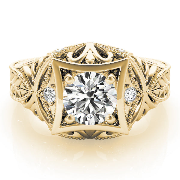 Vintage Inspired Engraved Milgrain Engagement Ring