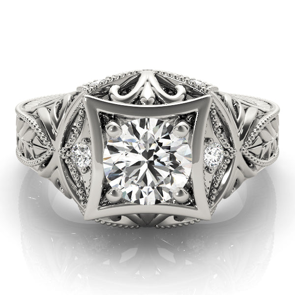 Vintage Inspired Engraved Milgrain Engagement Ring