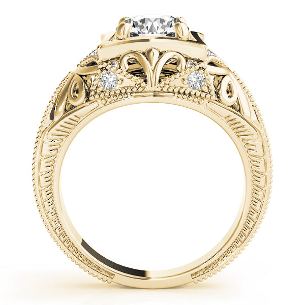 Vintage Inspired Engraved Milgrain Engagement Ring
