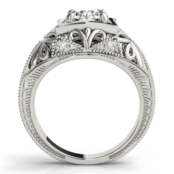 Vintage Inspired Engraved Milgrain Engagement Ring