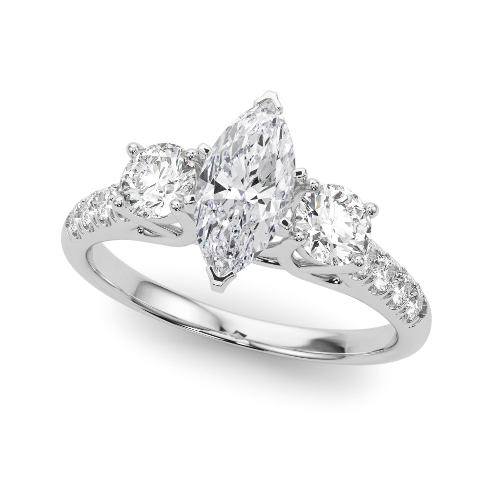 3-Stone Single Row Engagement Ring