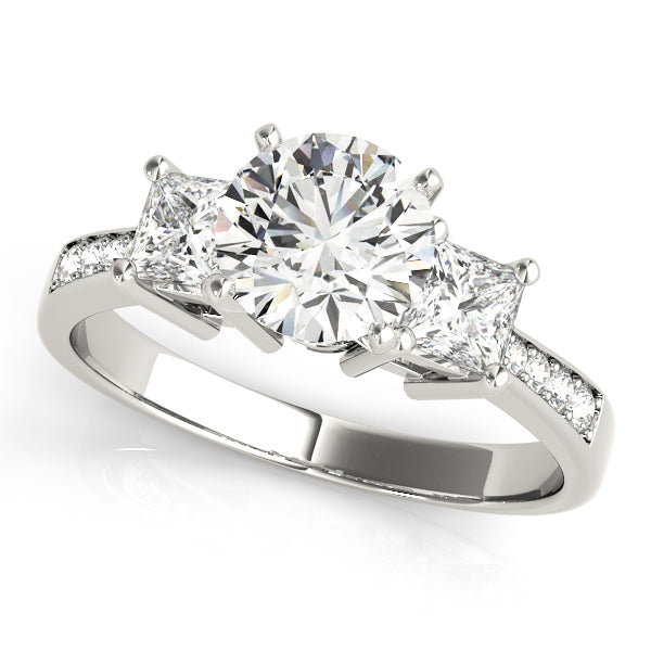 Single Row 3-Stone Round & Princess Engagement Ring