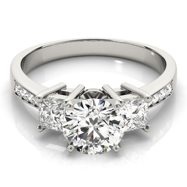 Single Row 3-Stone Round & Princess Engagement Ring
