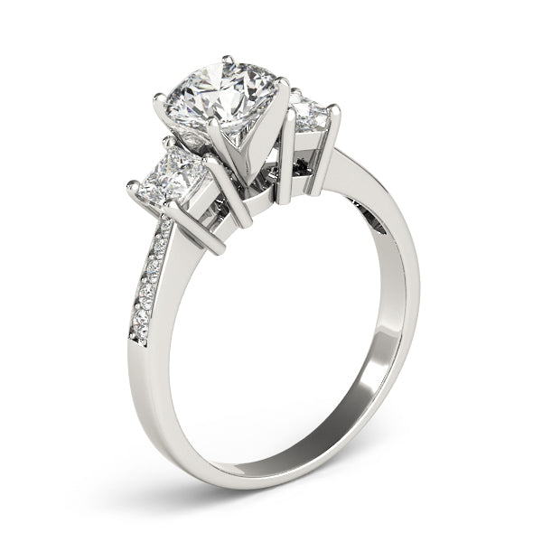 Single Row 3-Stone Round & Princess Engagement Ring