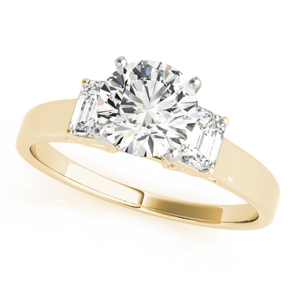 3-Stone Round & Emerald Engagement Ring